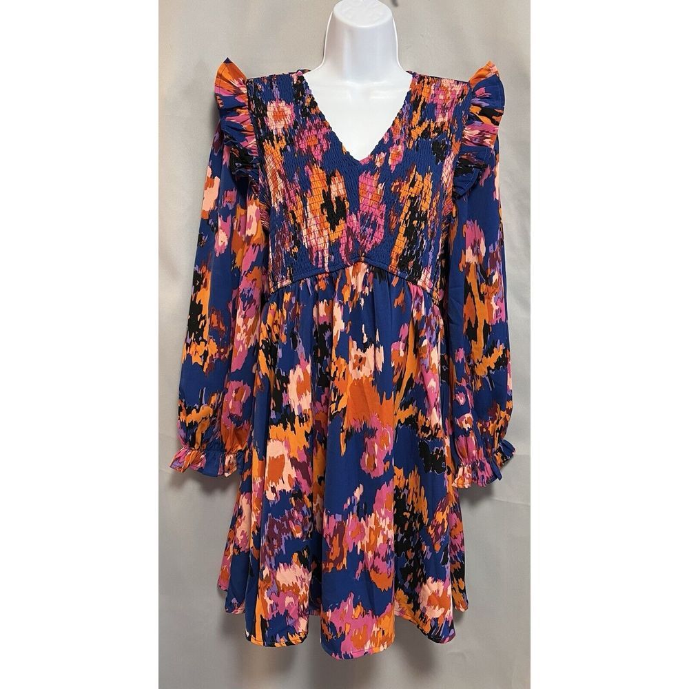 Jodifl Multicolor Long Sleeve Baby Doll Dress Sz Medium NWT